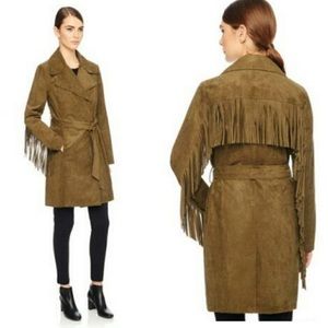 Karl Lagerfeld: olive fringe belted coat